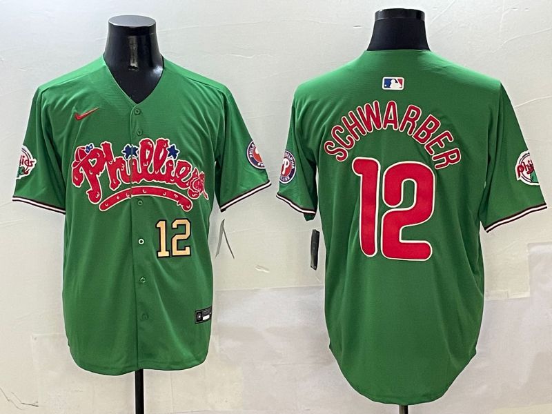 Men Philadelphia Phillies #12 Schwarber Green Fourth generation Joint Name Nike 2025 MLB Jersey style 3->philadelphia phillies->MLB Jersey